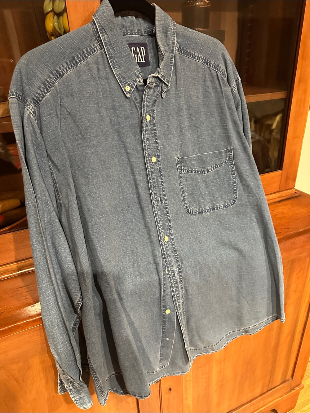 GAP Men’s Casual Button-Down Shirt in Faded Blue Denim